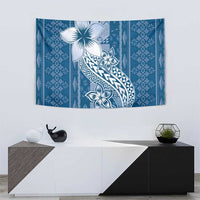 Tonga Kupesi Ngatu Tapestry Vintage Blue Plumeria LT05 - Polynesian Pride