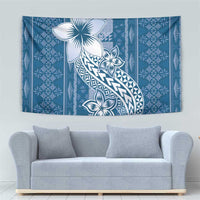 Tonga Kupesi Ngatu Tapestry Vintage Blue Plumeria LT05 - Polynesian Pride