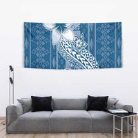 Tonga Kupesi Ngatu Tapestry Vintage Blue Plumeria LT05 - Polynesian Pride