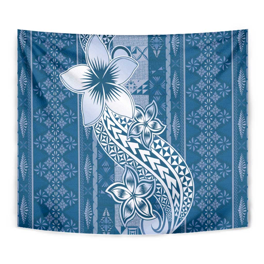 Tonga Kupesi Ngatu Tapestry Vintage Blue Plumeria LT05 - Polynesian Pride