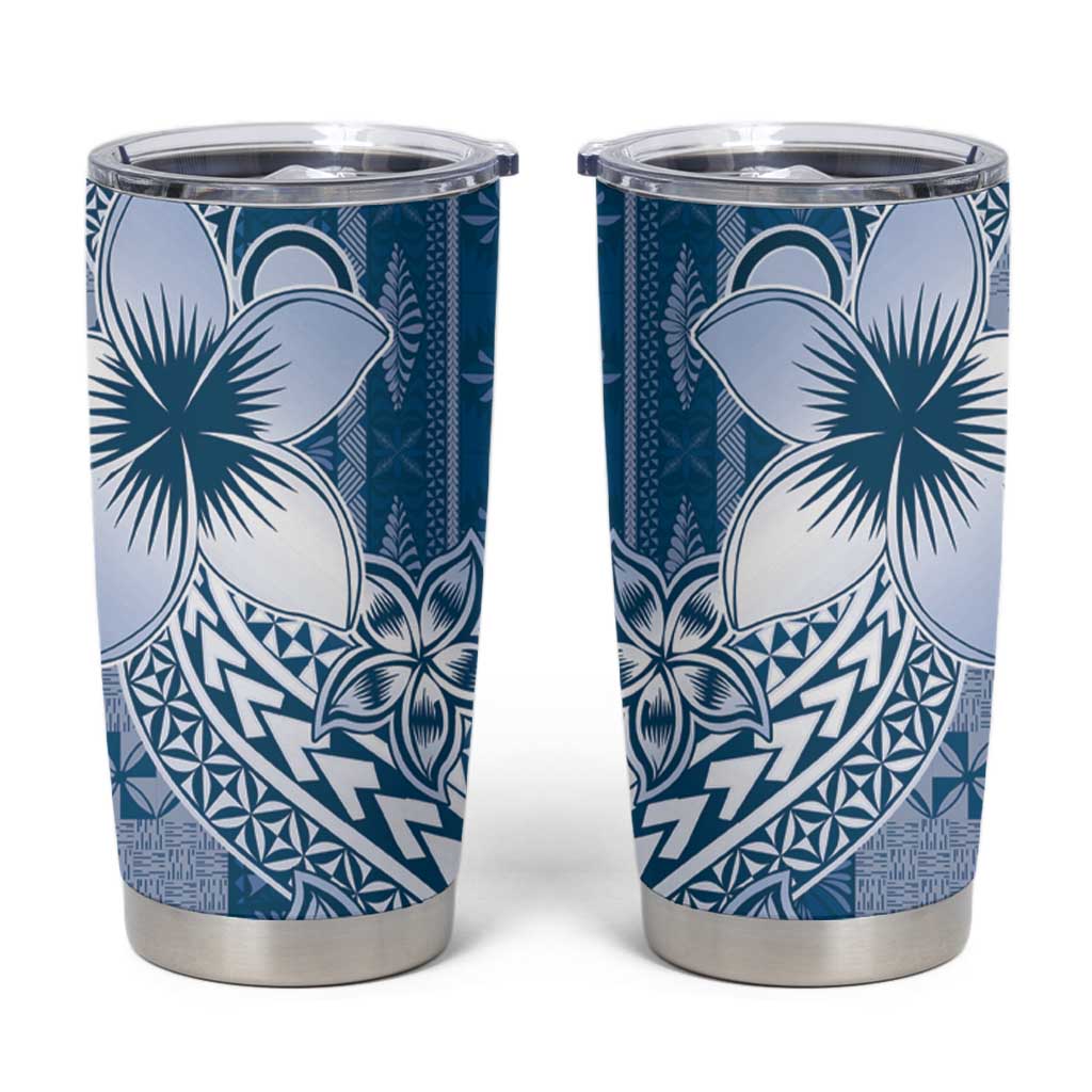 Tonga Kupesi Ngatu Tumbler Cup Vintage Blue Plumeria LT05 Blue - Polynesian Pride