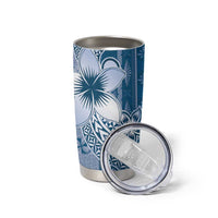 Tonga Kupesi Ngatu Tumbler Cup Vintage Blue Plumeria LT05 - Polynesian Pride