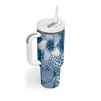 Tonga Kupesi Ngatu Tumbler With Handle Vintage Blue Plumeria LT05 - Polynesian Pride