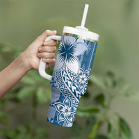 Tonga Kupesi Ngatu Tumbler With Handle Vintage Blue Plumeria LT05 - Polynesian Pride