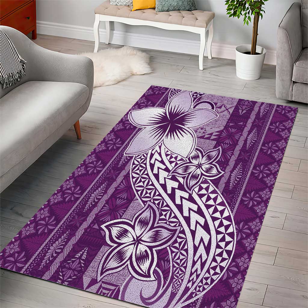 Tonga Kupesi Ngatu Area Rug Vintage Purple Plumeria LT05 - Polynesian Pride