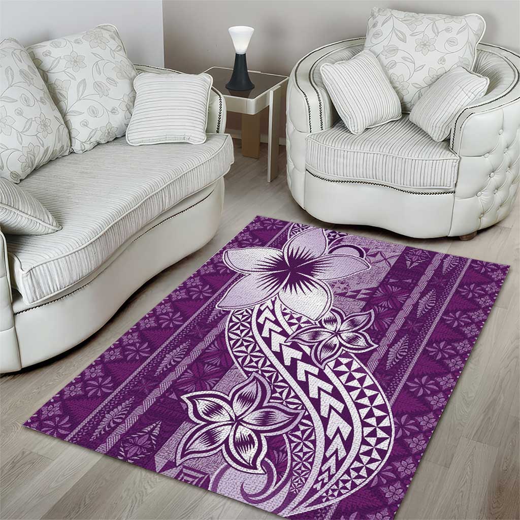 Tonga Kupesi Ngatu Area Rug Vintage Purple Plumeria LT05 - Polynesian Pride