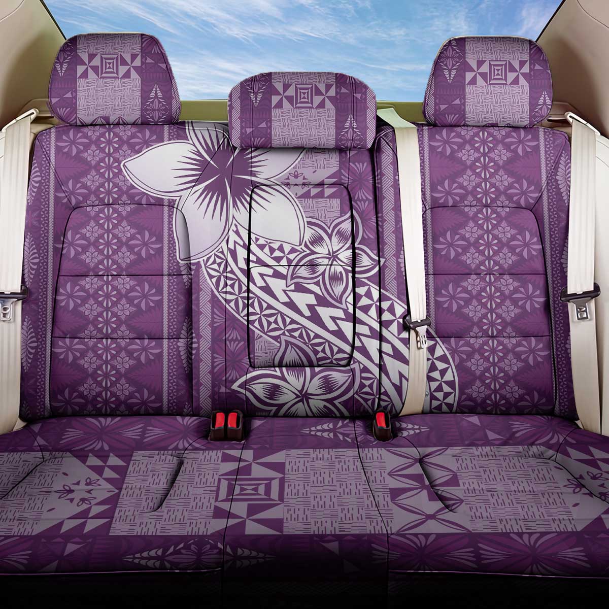 Tonga Kupesi Ngatu Back Car Seat Cover Vintage Purple Plumeria LT05 One Size Purple - Polynesian Pride