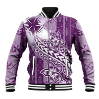 Tonga Kupesi Ngatu Baseball Jacket Vintage Purple Plumeria LT05 Unisex Purple - Polynesian Pride
