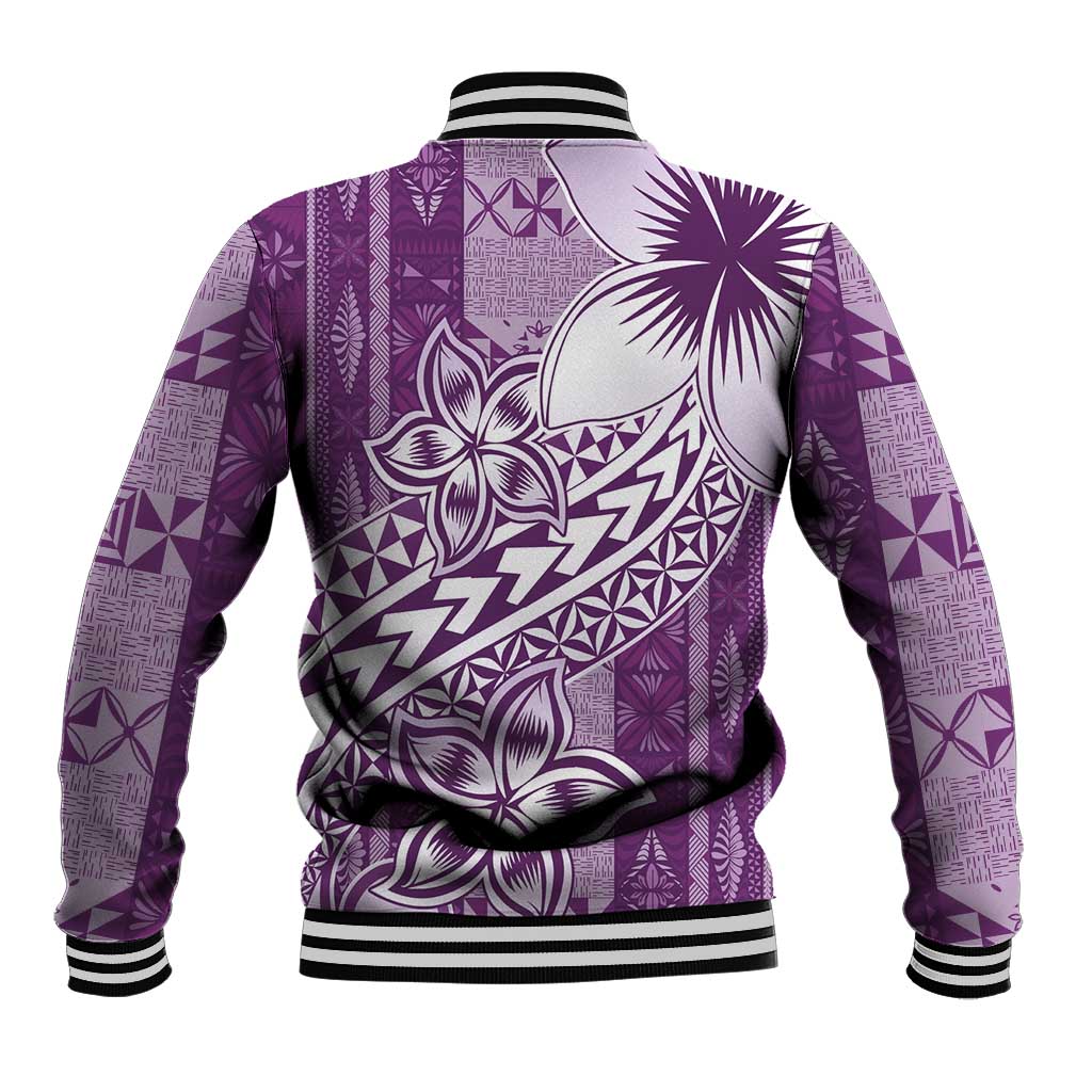 Tonga Kupesi Ngatu Baseball Jacket Vintage Purple Plumeria LT05 - Polynesian Pride