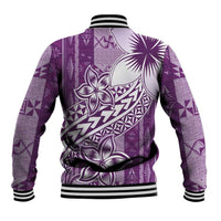 Tonga Kupesi Ngatu Baseball Jacket Vintage Purple Plumeria LT05 - Polynesian Pride