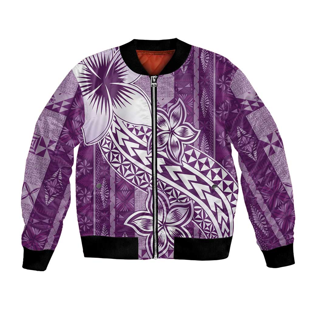 Tonga Kupesi Ngatu Bomber Jacket Vintage Purple Plumeria LT05 Unisex Purple - Polynesian Pride