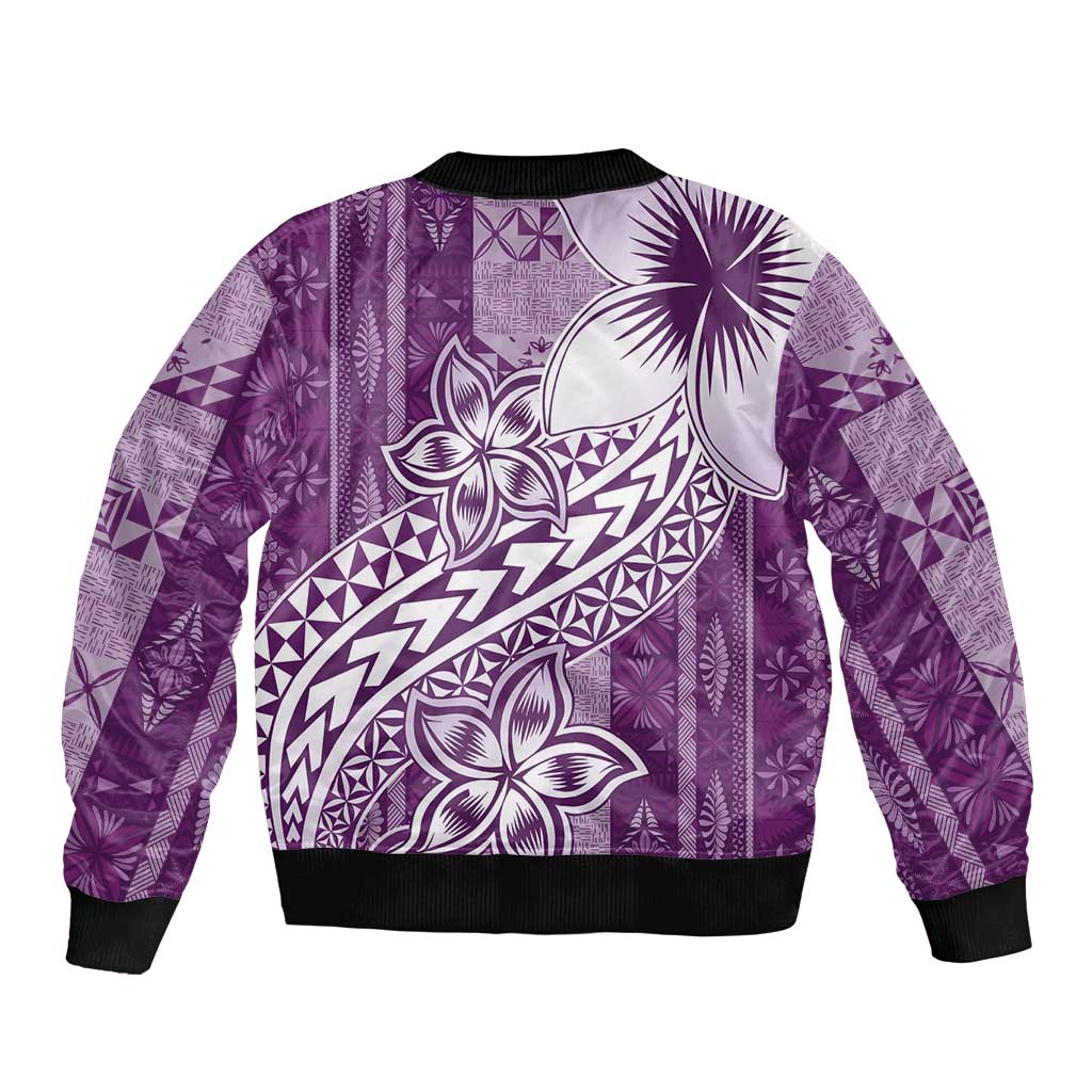 Tonga Kupesi Ngatu Bomber Jacket Vintage Purple Plumeria LT05 - Polynesian Pride