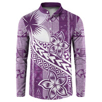 Tonga Kupesi Ngatu Button Sweatshirt Vintage Purple Plumeria LT05 Purple - Polynesian Pride