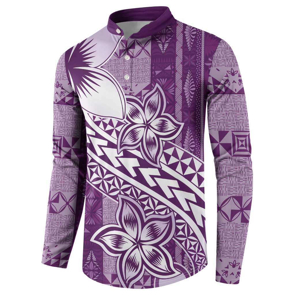 Tonga Kupesi Ngatu Button Sweatshirt Vintage Purple Plumeria LT05 - Polynesian Pride