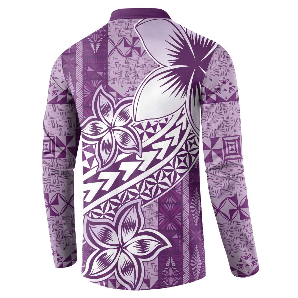 Tonga Kupesi Ngatu Button Sweatshirt Vintage Purple Plumeria LT05 - Polynesian Pride