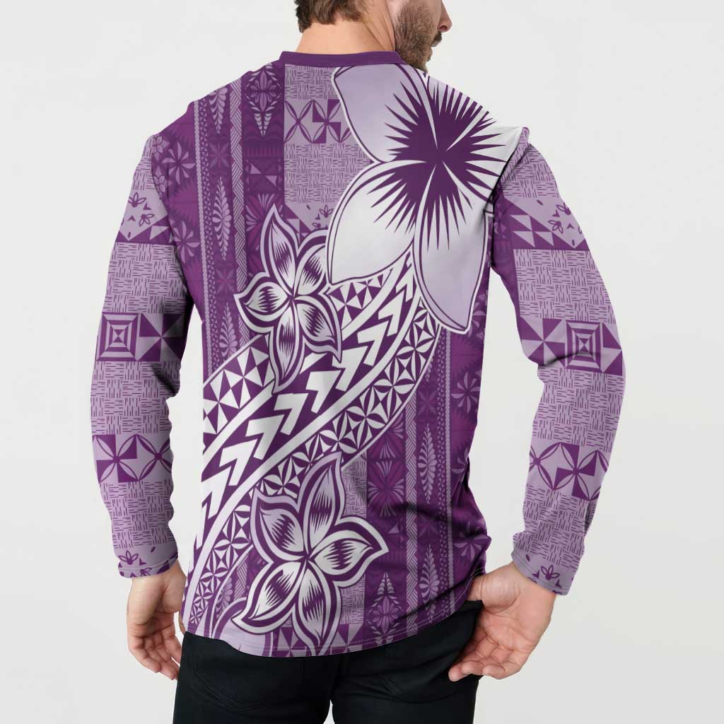 Tonga Kupesi Ngatu Button Sweatshirt Vintage Purple Plumeria LT05 - Polynesian Pride