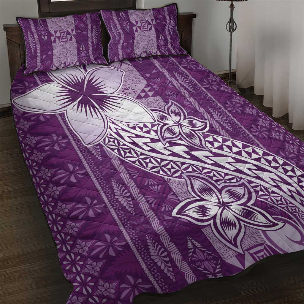 Tonga Kupesi Ngatu Quilt Bed Set Vintage Purple Plumeria LT05 Purple - Polynesian Pride