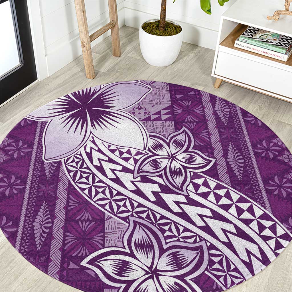 Tonga Kupesi Ngatu Round Carpet Vintage Purple Plumeria LT05 Purple - Polynesian Pride