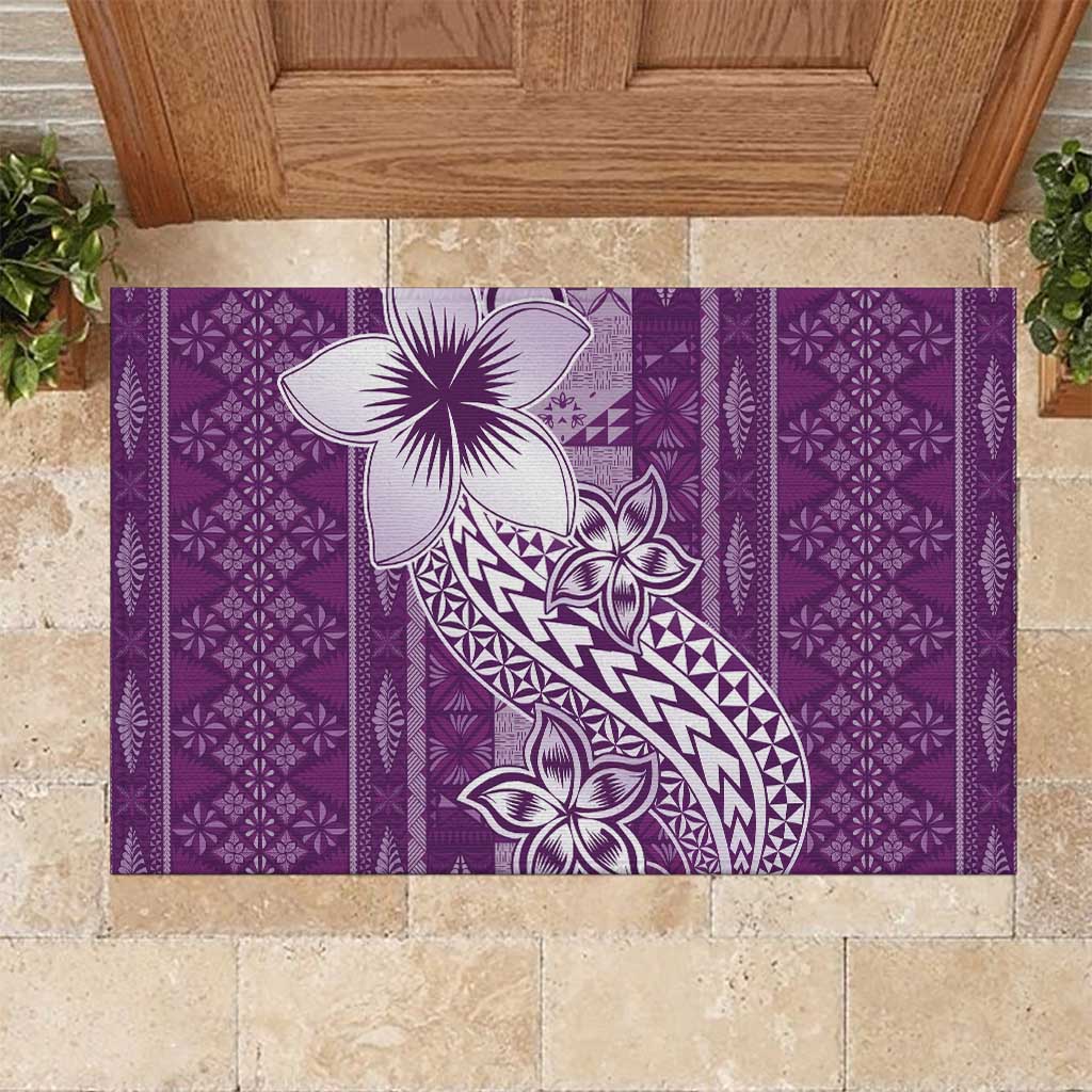 Tonga Kupesi Ngatu Rubber Doormat Vintage Purple Plumeria LT05 Purple - Polynesian Pride