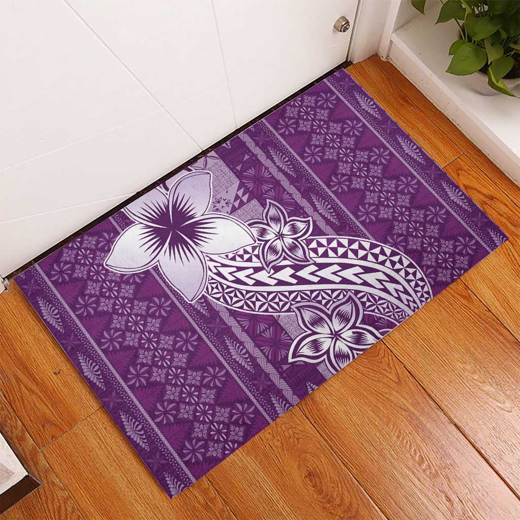 Tonga Kupesi Ngatu Rubber Doormat Vintage Purple Plumeria LT05 - Polynesian Pride