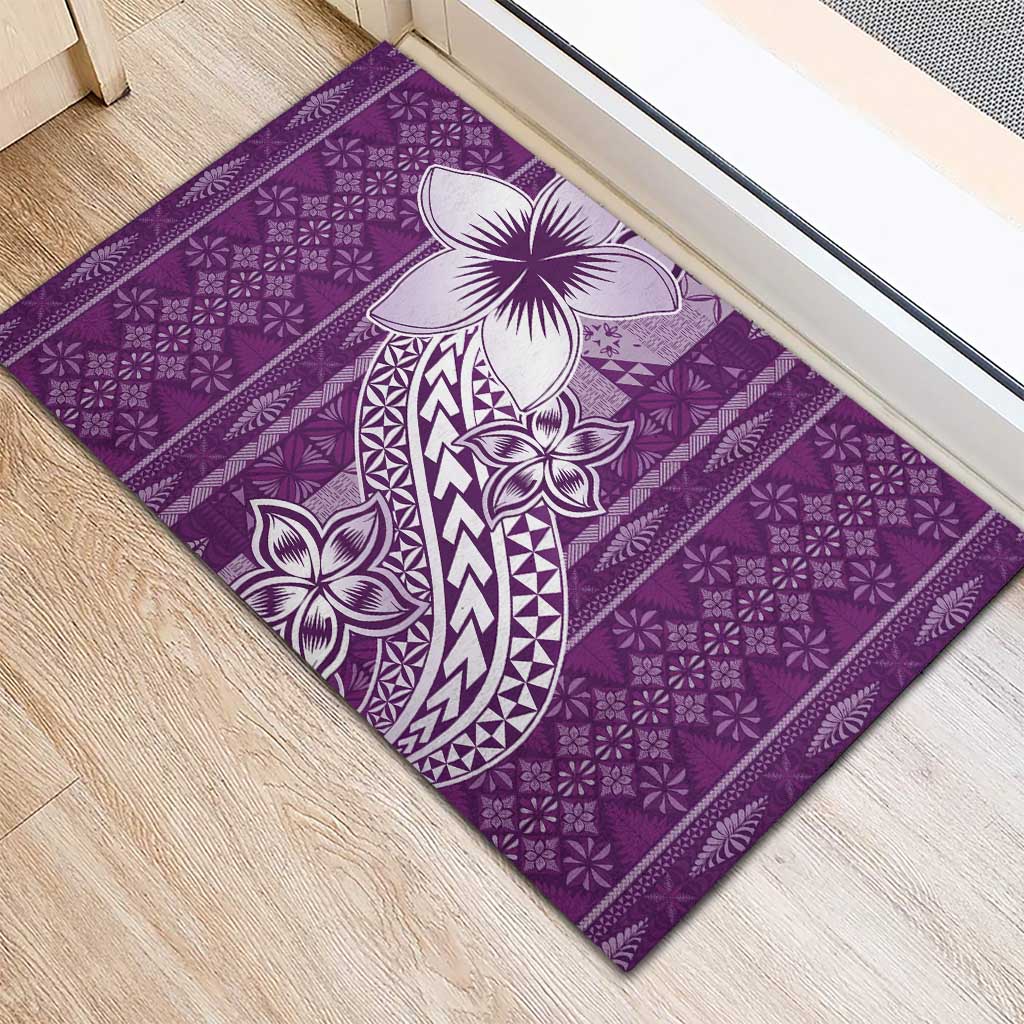Tonga Kupesi Ngatu Rubber Doormat Vintage Purple Plumeria LT05 - Polynesian Pride