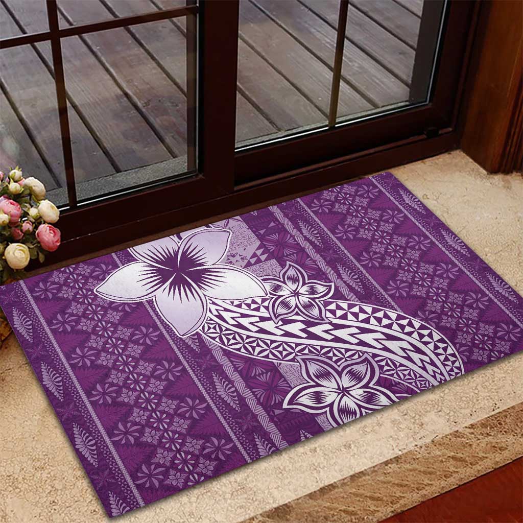 Tonga Kupesi Ngatu Rubber Doormat Vintage Purple Plumeria LT05 - Polynesian Pride