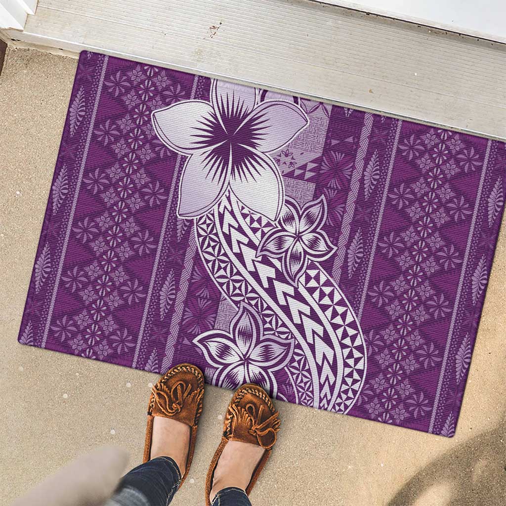 Tonga Kupesi Ngatu Rubber Doormat Vintage Purple Plumeria LT05 - Polynesian Pride