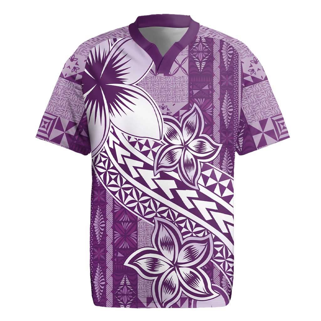 Tonga Kupesi Ngatu Rugby Jersey Vintage Purple Plumeria LT05 Purple - Polynesian Pride