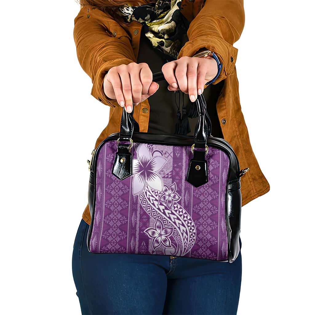 Tonga Kupesi Ngatu Shoulder Handbag Vintage Purple Plumeria LT05 One Size Purple - Polynesian Pride