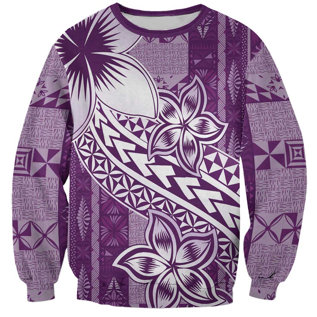 Tonga Kupesi Ngatu Sweatshirt Vintage Purple Plumeria LT05 Unisex Purple - Polynesian Pride