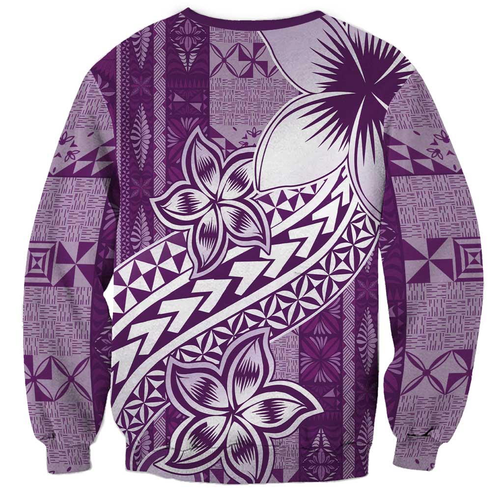 Tonga Kupesi Ngatu Sweatshirt Vintage Purple Plumeria LT05 - Polynesian Pride
