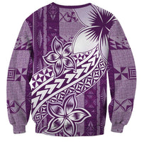 Tonga Kupesi Ngatu Sweatshirt Vintage Purple Plumeria LT05 - Polynesian Pride