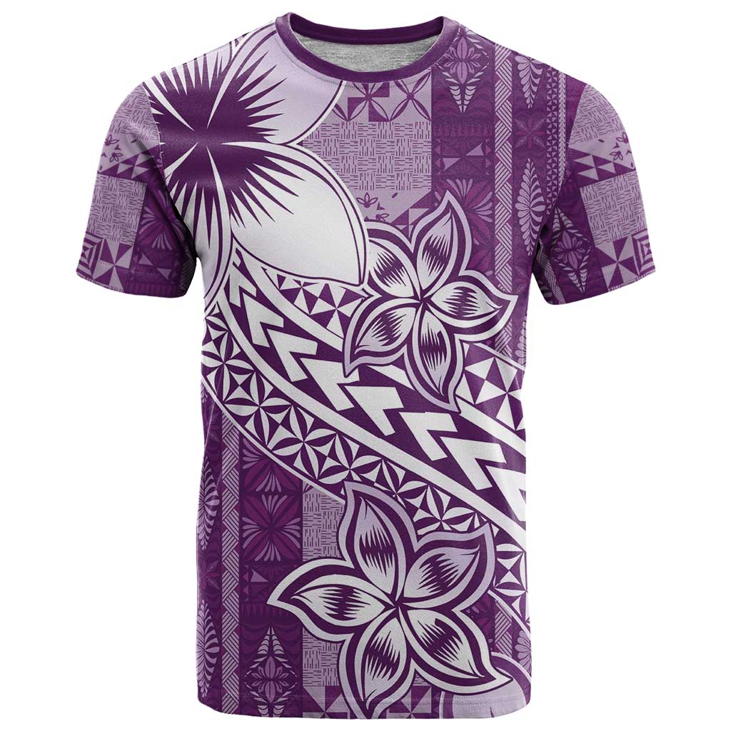 Tonga Kupesi Ngatu T Shirt Vintage Purple Plumeria LT05 Purple - Polynesian Pride