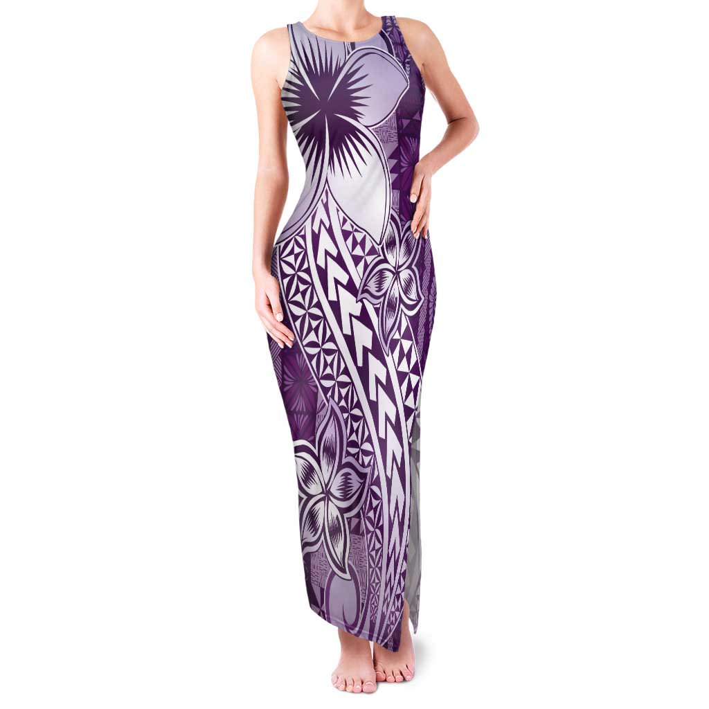 Tonga Kupesi Ngatu Tank Maxi Dress Vintage Purple Plumeria LT05 Women Purple - Polynesian Pride