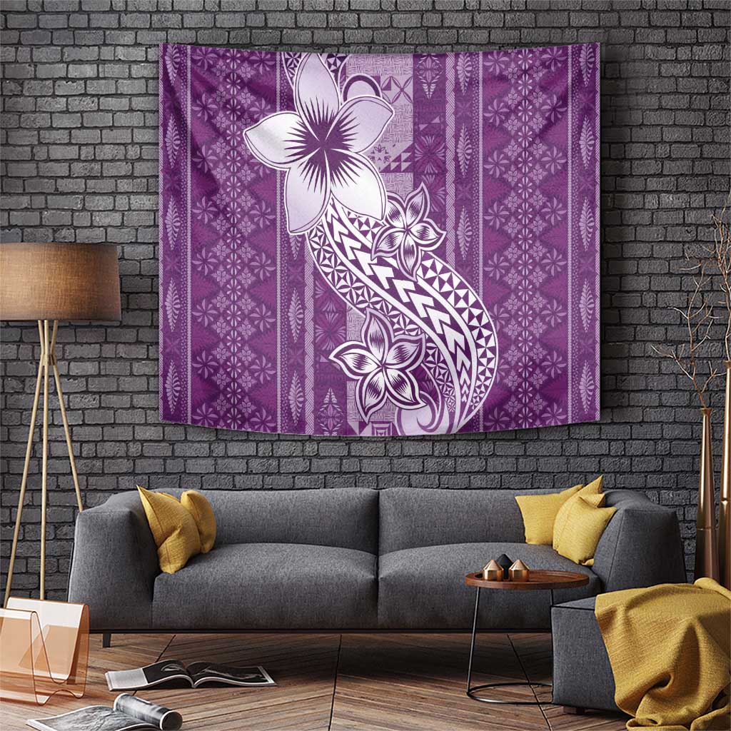 Tonga Kupesi Ngatu Tapestry Vintage Purple Plumeria LT05 Purple - Polynesian Pride