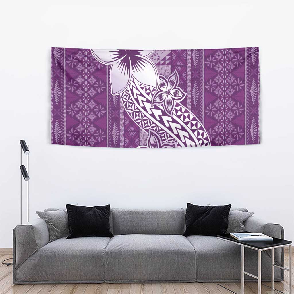 Tonga Kupesi Ngatu Tapestry Vintage Purple Plumeria LT05 - Polynesian Pride