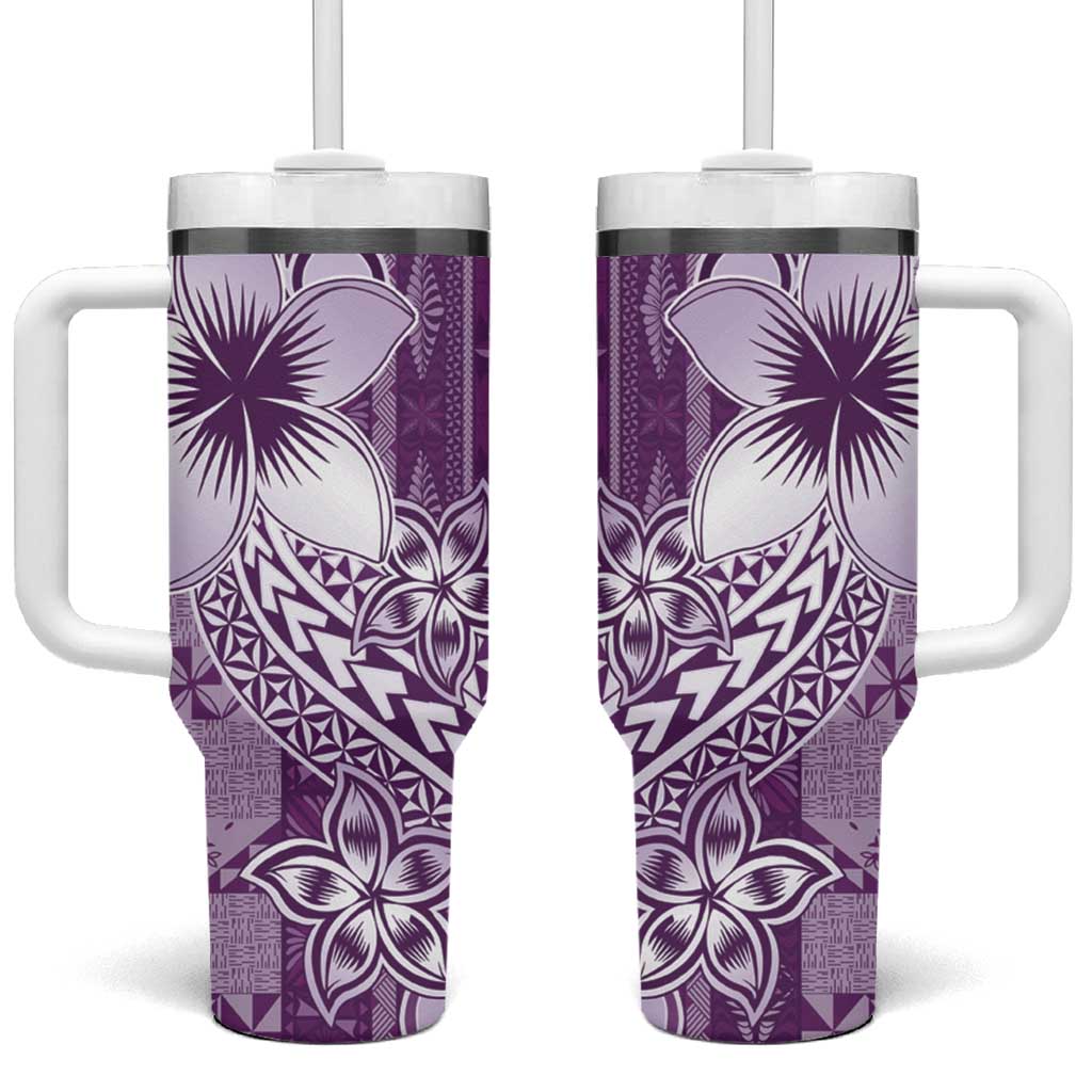 Tonga Kupesi Ngatu Tumbler With Handle Vintage Purple Plumeria LT05 One Size: 40 oz Purple - Polynesian Pride