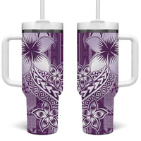 Tonga Kupesi Ngatu Tumbler With Handle Vintage Purple Plumeria LT05 One Size: 40 oz Purple - Polynesian Pride