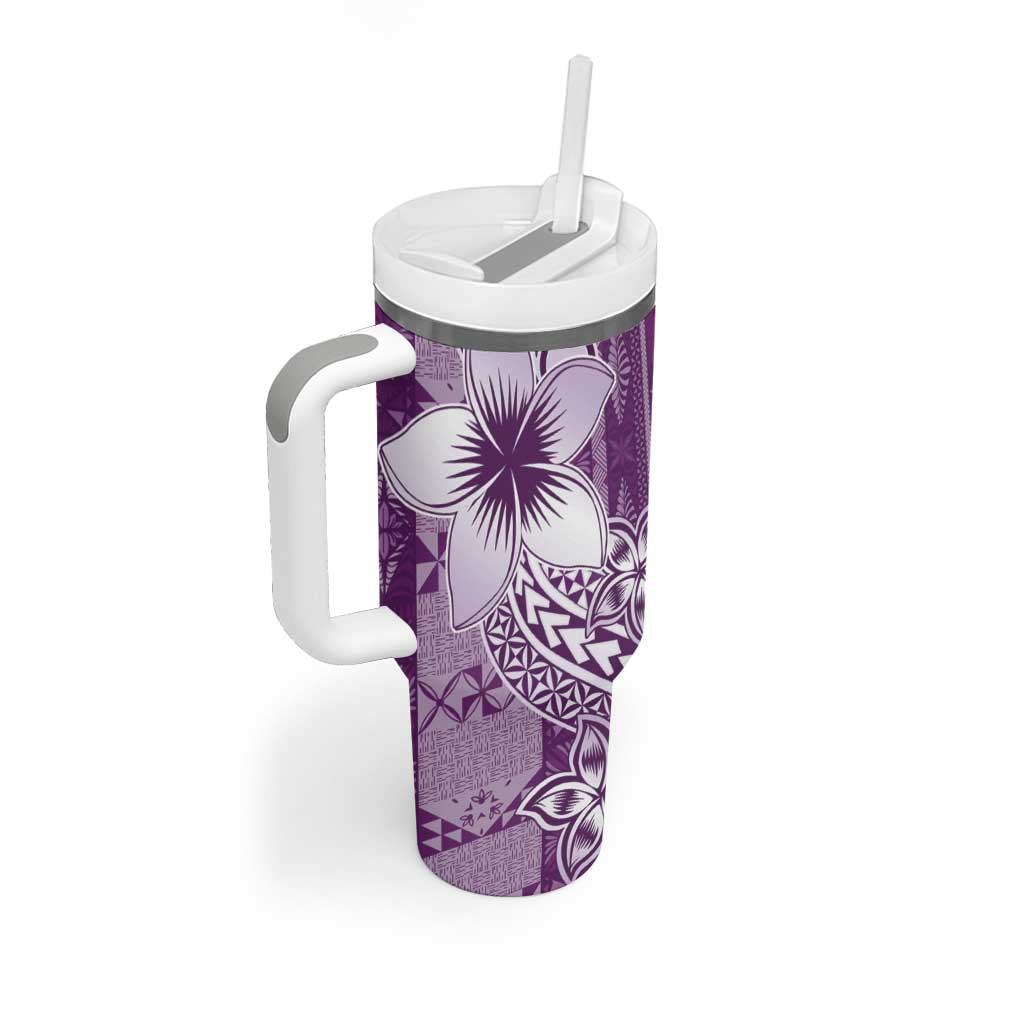 Tonga Kupesi Ngatu Tumbler With Handle Vintage Purple Plumeria LT05 - Polynesian Pride
