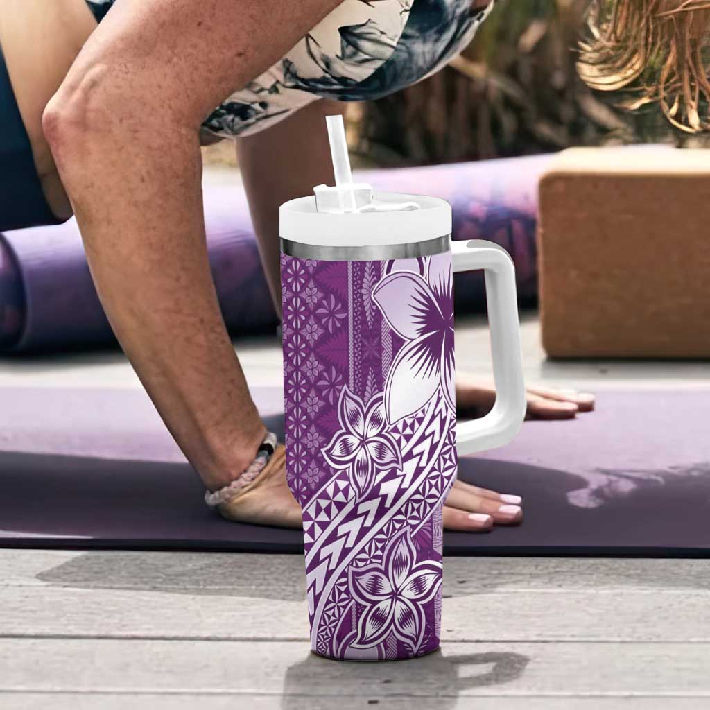 Tonga Kupesi Ngatu Tumbler With Handle Vintage Purple Plumeria LT05 - Polynesian Pride
