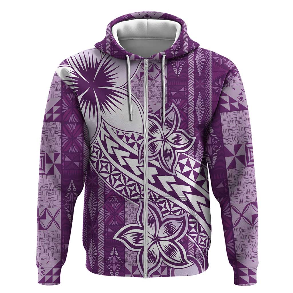 Tonga Kupesi Ngatu Zip Hoodie Vintage Purple Plumeria LT05 Zip Hoodie Purple - Polynesian Pride