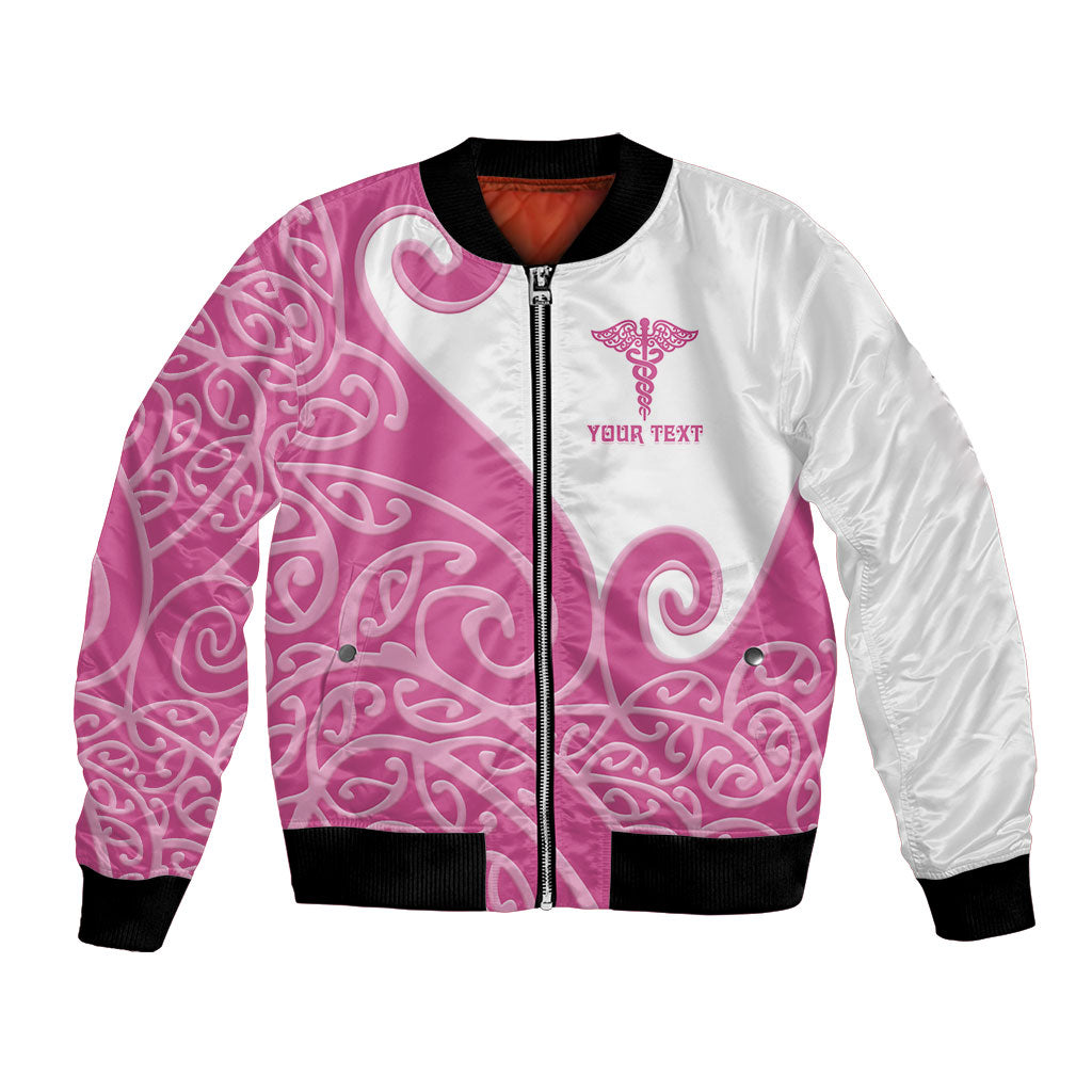 Personalised New Zealand Nurse Bomber Jacket Maori Koru Pink Version LT05 Unisex Pink - Polynesian Pride