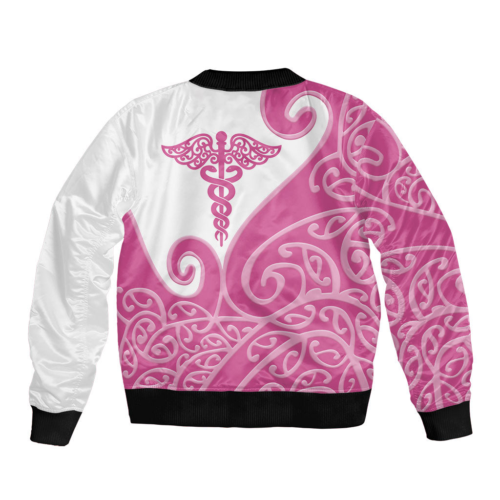 Personalised New Zealand Nurse Bomber Jacket Maori Koru Pink Version LT05 - Polynesian Pride