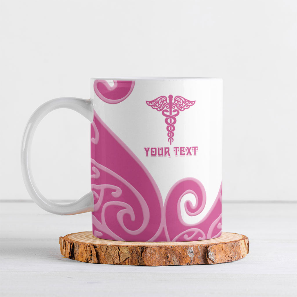 Personalised New Zealand Nurse Ceramic Mug Maori Koru Pink Version LT05 Pink - Polynesian Pride