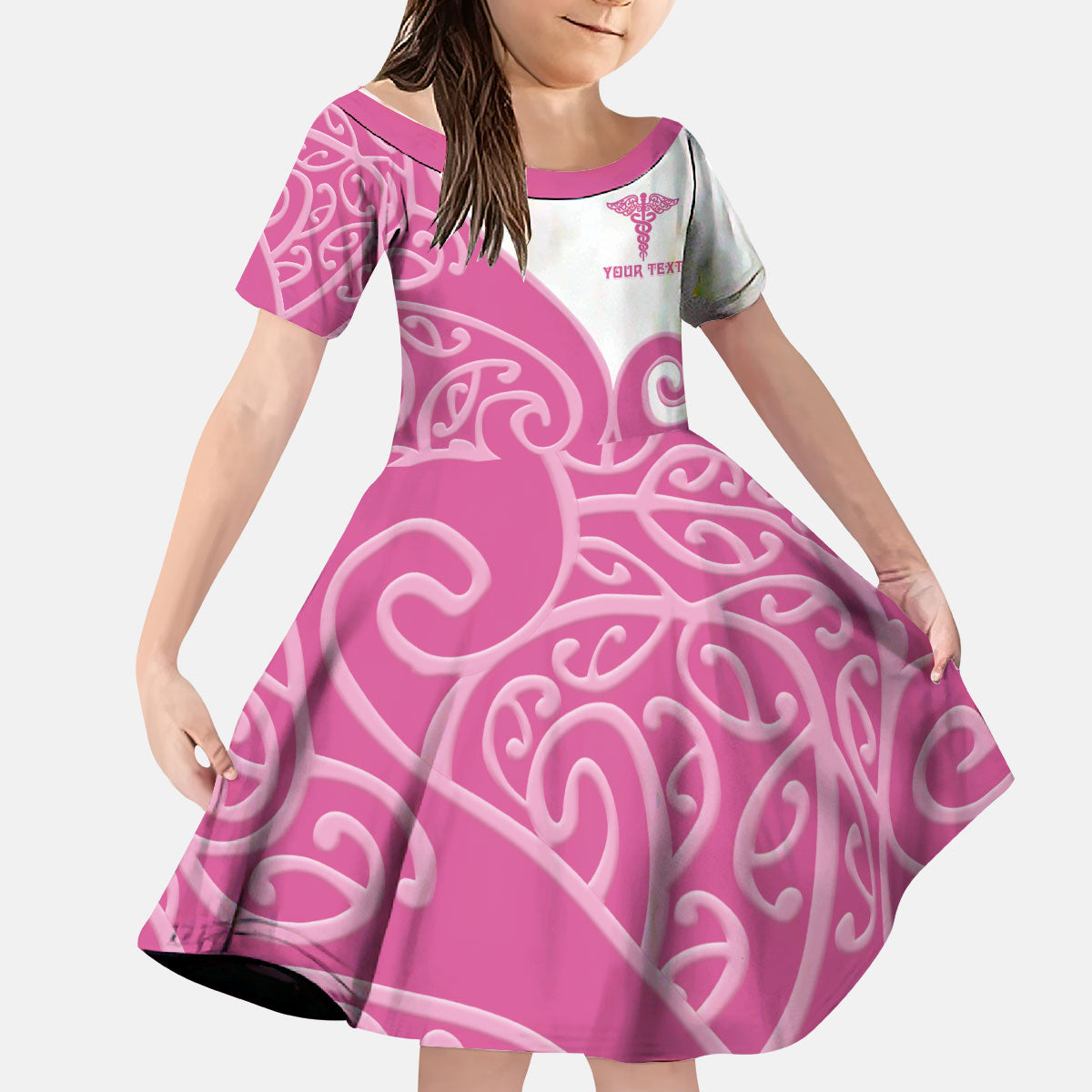 Personalised New Zealand Nurse Kid Short Sleeve Dress Maori Koru Pink Version LT05 KID Pink - Polynesian Pride