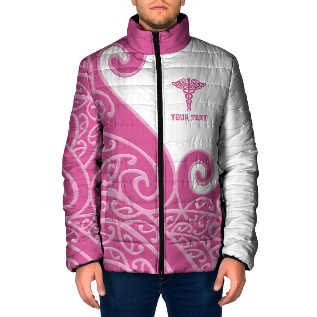 Personalised New Zealand Nurse Padded Jacket Maori Koru Pink Version LT05 Men Pink - Polynesian Pride