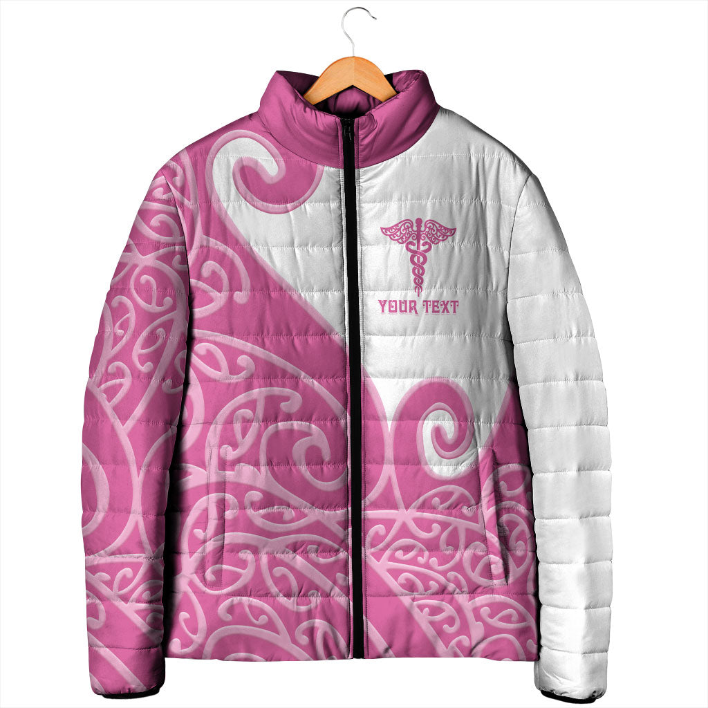 Personalised New Zealand Nurse Padded Jacket Maori Koru Pink Version LT05 - Polynesian Pride
