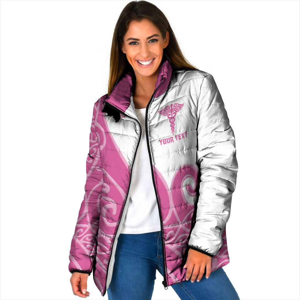 Personalised New Zealand Nurse Padded Jacket Maori Koru Pink Version LT05 Women Pink - Polynesian Pride