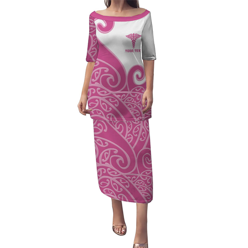 Personalised New Zealand Nurse Puletasi Maori Koru Pink Version LT05 Long Dress Pink - Polynesian Pride