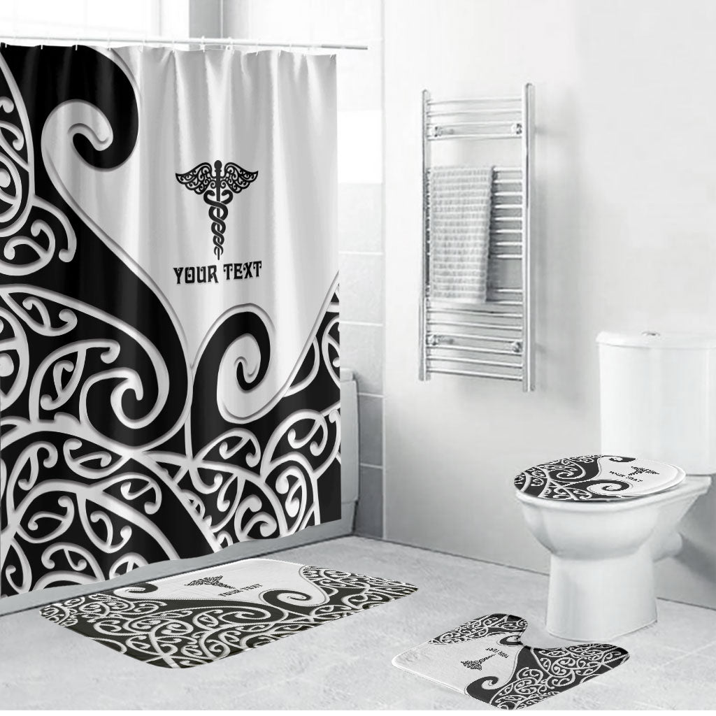 Personalised New Zealand Nurse Bathroom Set Maori Koru Black Version LT05 Bathroom Set (4 pcs) Black - Polynesian Pride